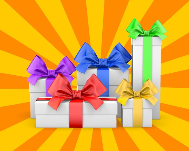 Primer plano de cajas de regalos contra un fondo de color