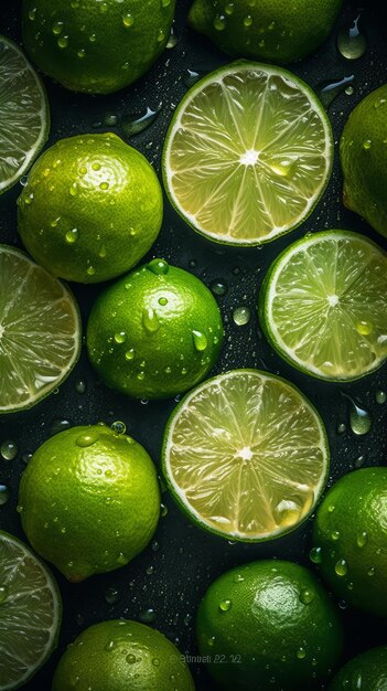 primer plano de cal verde maduro con gotas de agua fotografía de alimentos