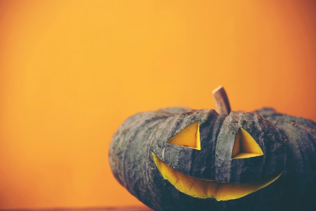 Foto primer plano de una calabaza contra un fondo naranja