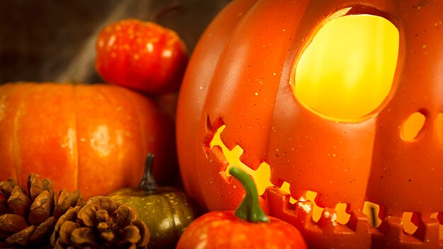 Foto primer plano de calabazas en el mercado