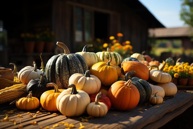 Primer plano de calabazas multicolores en varios tamaños