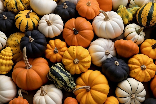 Un primer plano de calabazas con una telaraña envuelta sobre ellas