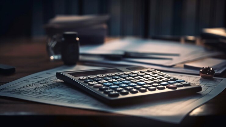 Primer plano de la calculadora en el escritorio en la oficina Negocios y finanzas conceptgenerative ai