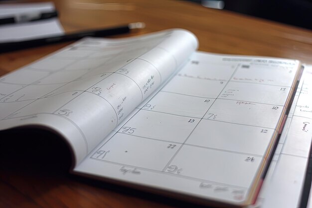 Foto un primer plano de un calendario en una mesa