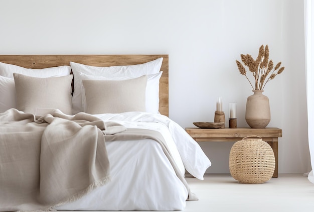 Primer plano en una cama en un dormitorio de estilo étnico