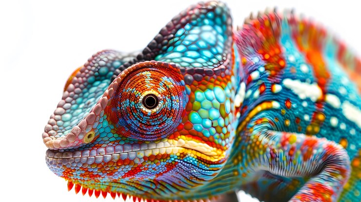 Foto primer plano de un camaleón de colores brillantes psicodélico y vibrante obra de arte animal hermosa