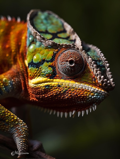 Foto un primer plano de un camaleón con dientes afilados