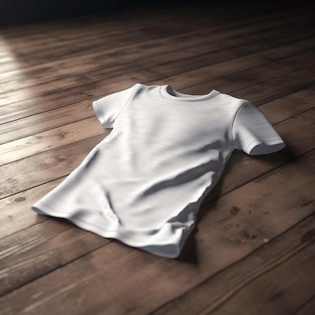 un primer plano de una camisa blanca sobre un piso de madera ai generativo