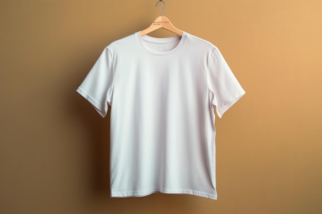 un primer plano de una camiseta blanca colgada en una percha generativa ai