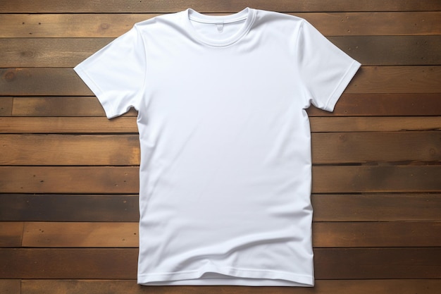 un primer plano de una camiseta blanca sobre una superficie de madera ai generativo