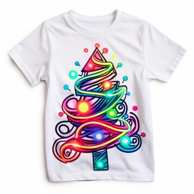 un primer plano de una camiseta para niños con un árbol de navidad ai generativo