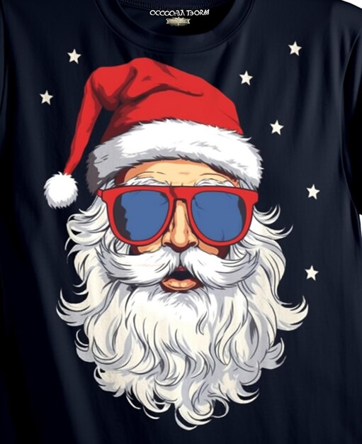 un primer plano de una camiseta de santa claus con gafas de sol en ai generativa