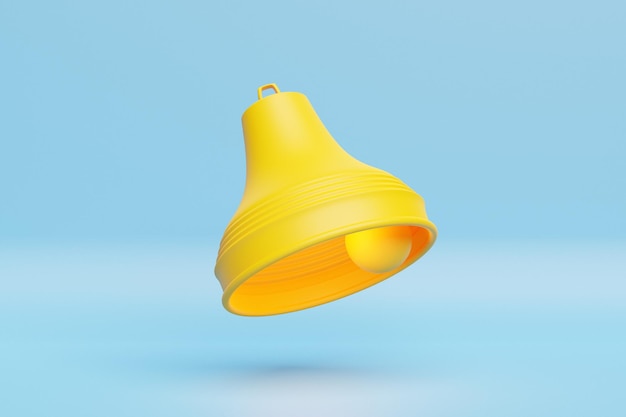 Primer plano de campana amarilla sobre fondo azul, Ilustración 3D