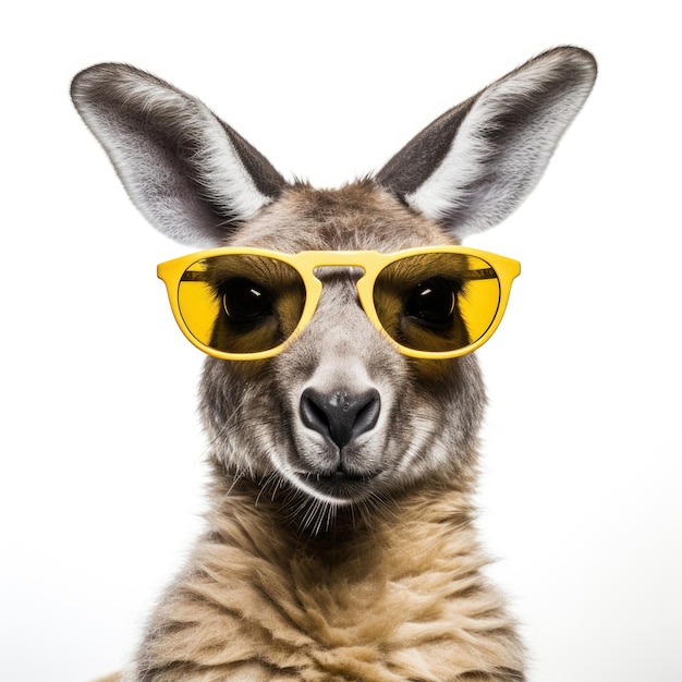 Primer plano de canguro con gafas de sol sobre fondo blanco Foto Premium