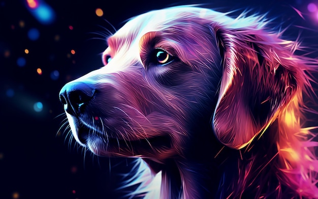 Primer plano canino iluminado con colores artísticos IA generativa