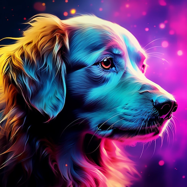 Primer plano canino iluminado con colores artísticos IA generativa
