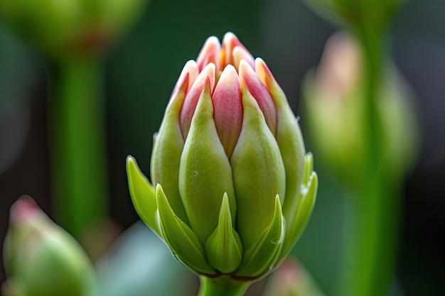 Primer plano de un capullo de flor vibrante listo para florecer creado con ai generativo