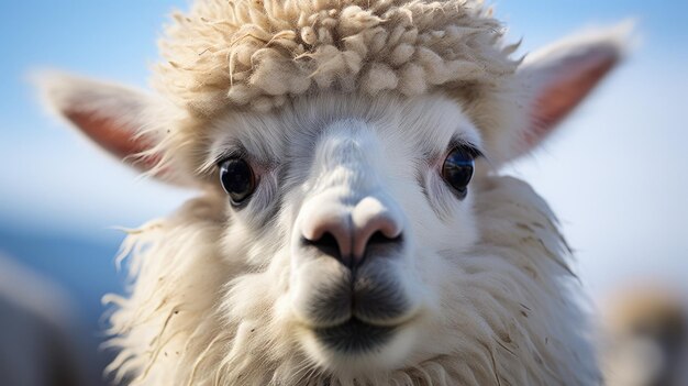 Foto un primer plano de la cara de una alpaca blanca