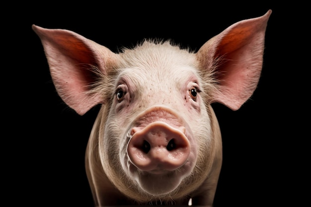 Primer plano de la cara de un cerdo sobre fondo transparente Ai generativo
