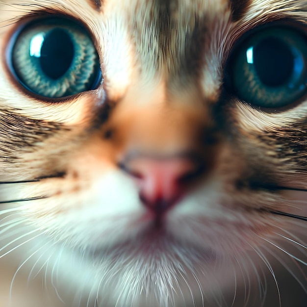 Foto un primer plano de la cara de un gato con ojos azules