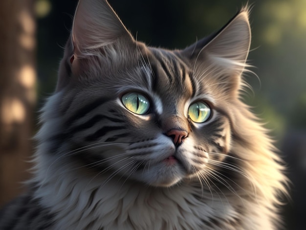 Un primer plano de la cara de un gato con ojos verdes.