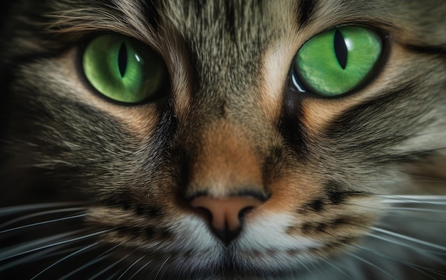 Un primer plano de la cara de un gato con ojos verdes.