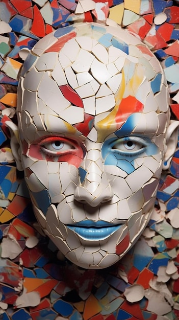 Un primer plano de una cara hecha de pedazos de papel ai generativo