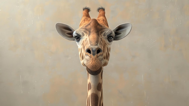 Un primer plano de la cara de una jirafa La jirafa está mirando a la cámara con un cuello ligeramente angulado