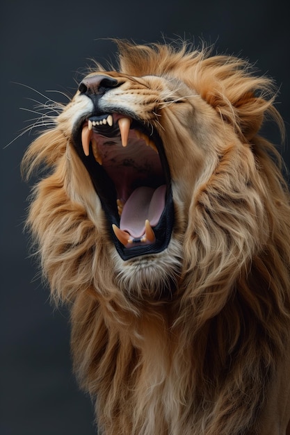 Un primer plano de la cara de un león con la boca abierta