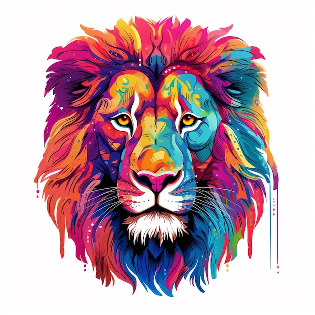 Un primer plano de una cara de leones coloridos con un ai generativo de fondo blanco