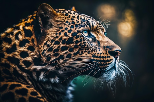 Primer plano de la cara de leopardo con fondo borroso IA generativa