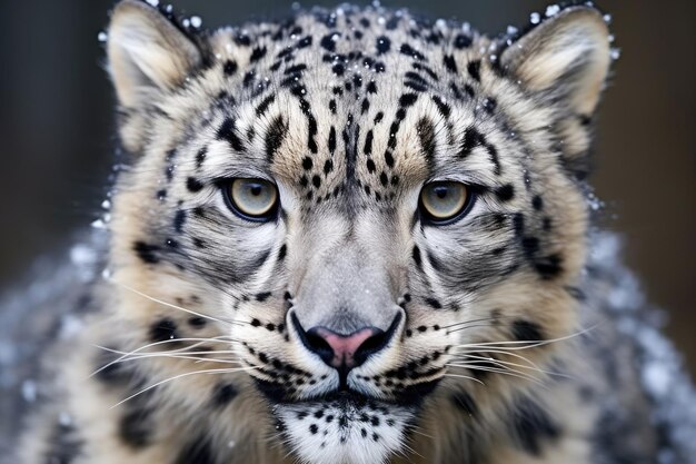 Foto un primer plano de la cara de un leopardo de las nieves que destaca sus ojos penetrantes