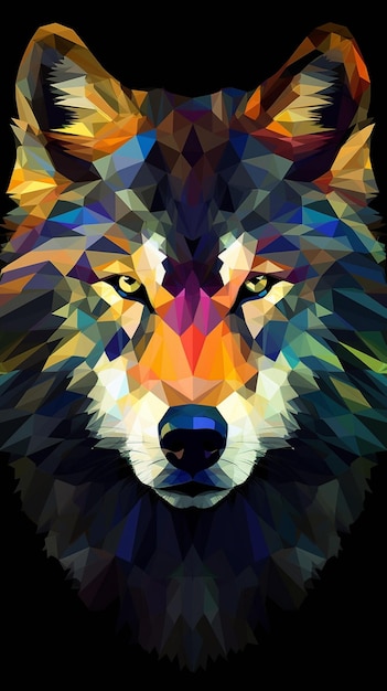 Un primer plano de la cara de un lobo con un ai generativo de fondo negro