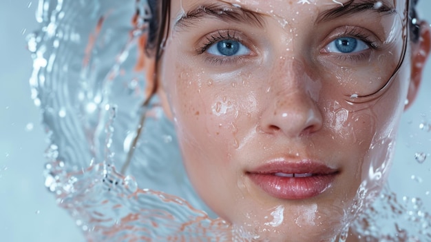 Foto primer plano de la cara de una mujer bajo el agua adecuado para temas acuáticos