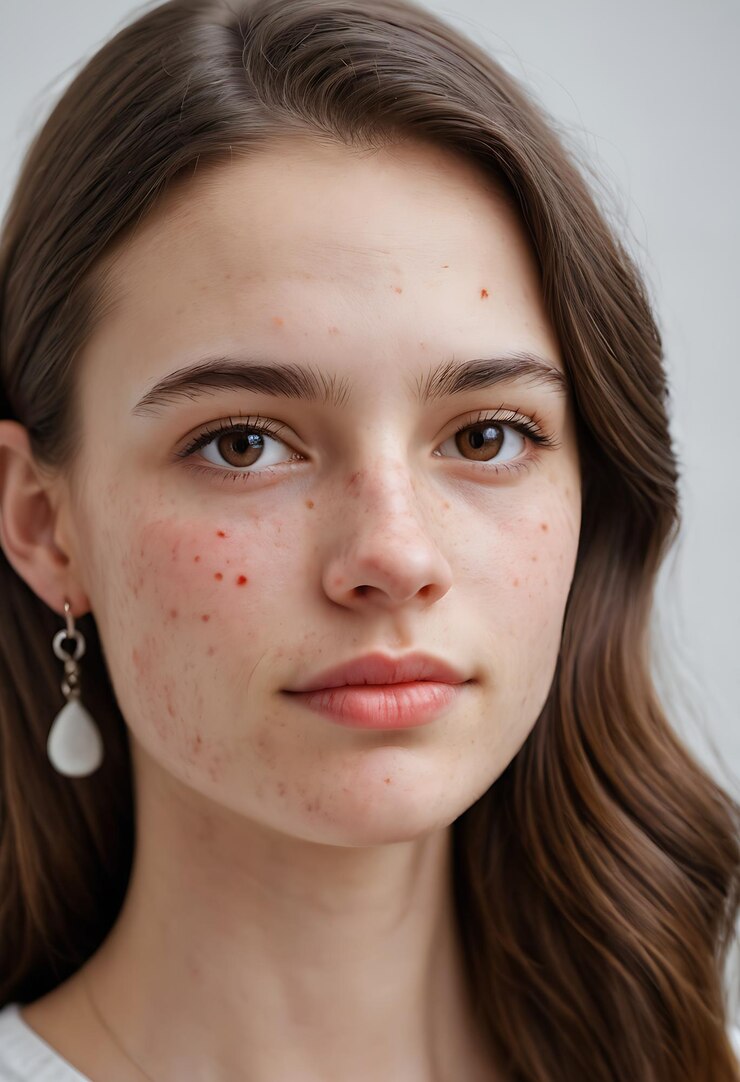 Primer plano de la cara de una mujer hermosa con acné