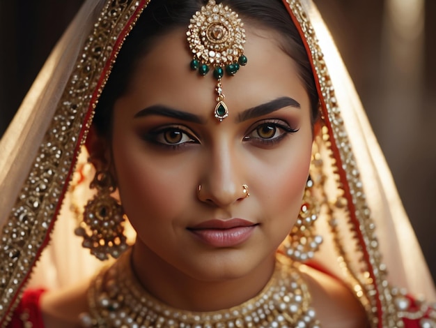 primer plano de la cara de la novia india