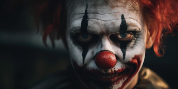 Un primer plano de la cara de un payaso con cabello rojo imagen generativa de ai