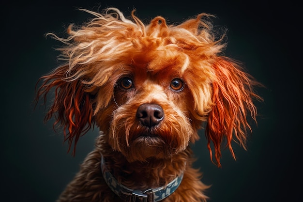 Primer plano de la cara de un perro con el pelo ondeando al viento IA generativa