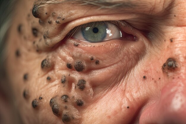 Foto un primer plano de la cara de una persona con manchas negras