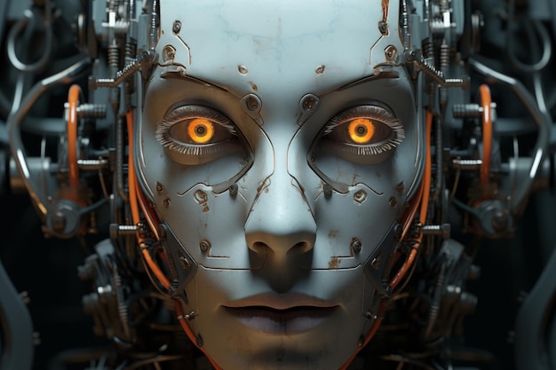 Foto primer plano de la cara del robot por generativo ai