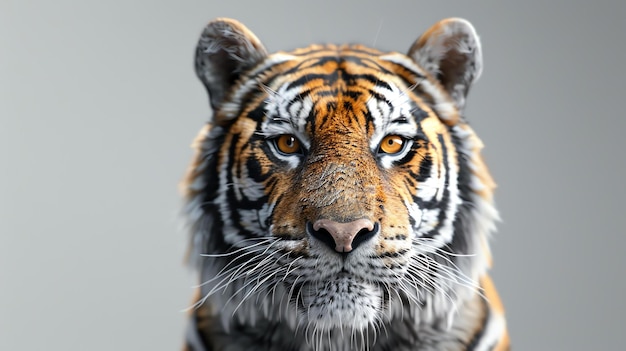 Un primer plano de la cara de un tigre El tigre está mirando a la cámara con la boca cerrada Su pelaje es naranja y negro con rayas blancas
