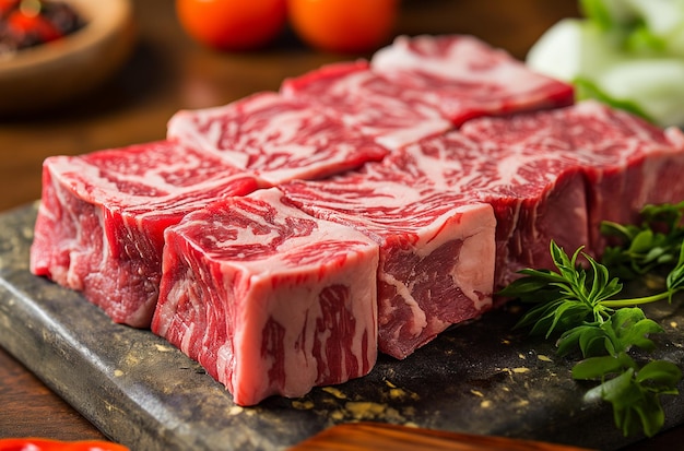 Primer plano de carne cruda en la tabla de cortar ingredientes frescos para cocinar