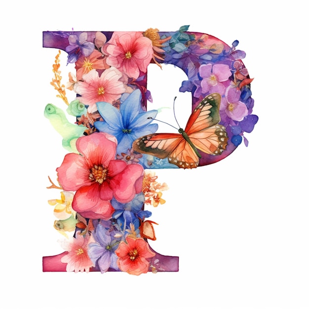 Un primer plano de una carta con flores y mariposas pintadas en ella ai generativo