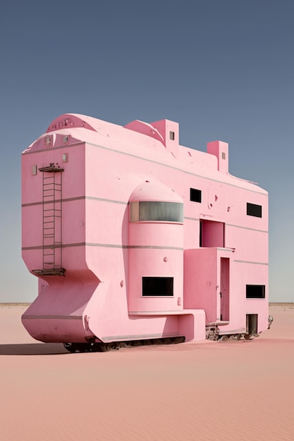 Un primer plano de la casa rosada con ai generativo en la playa