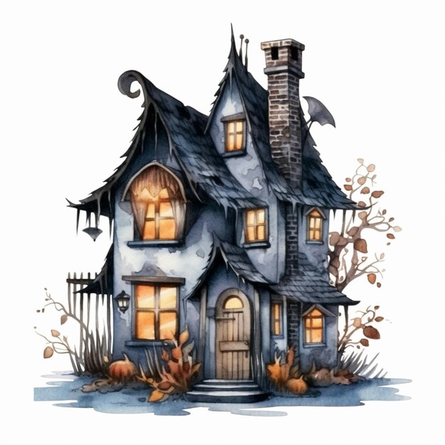 Un primer plano de una casa con un tema de halloween en él ai generativo