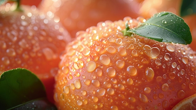 Un primer plano de una cáscara de naranja vibrante adornada con gotas de rocío AI genera una ilustración