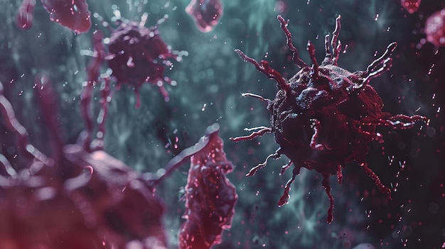Un primer plano de una célula con glóbulos rojos