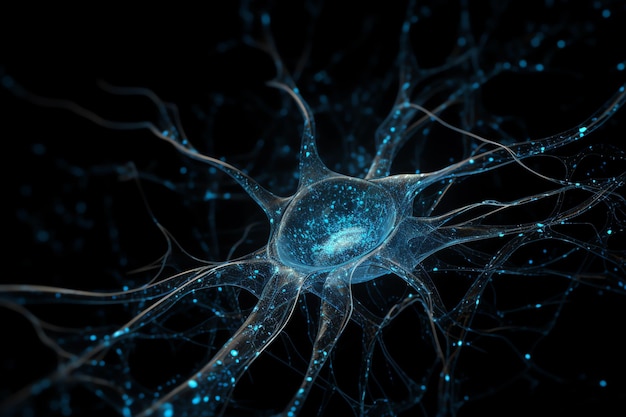 Un primer plano de un cerebro con luces azules y manchas azules