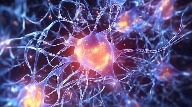 Un primer plano de un cerebro con la palabra neurona a la izquierda