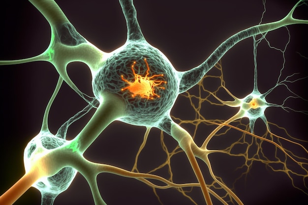 Un primer plano de un cerebro con la palabra neurona